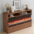 Pemberly Row Brown TV Stand with 50-Inch Electric Fireplace for 65