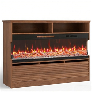 Pemberly Row Brown TV Stand with 50-Inch Electric Fireplace for 65&quot TVs