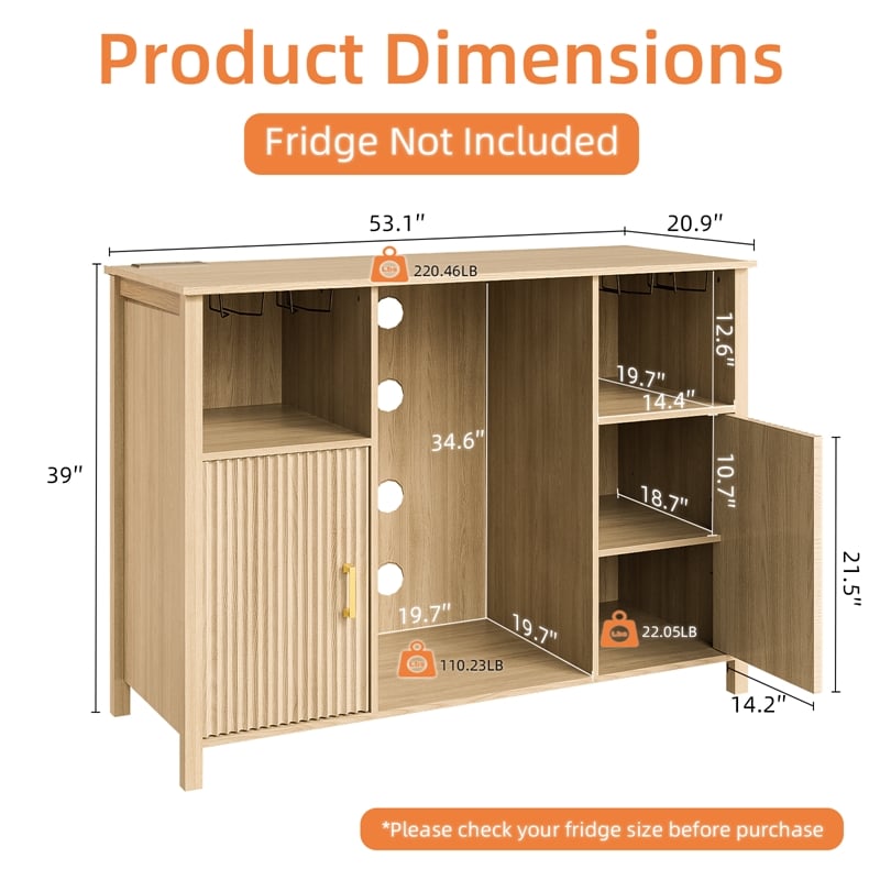 Pemberly Row Medium Wood Coffee Bar Cabinet with Mini Fridge Space & Power