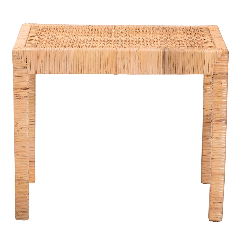 Pemberly Row Bohemian Rattan and Mahogany Short Accent Bench