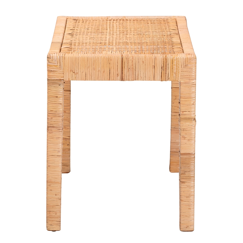 Pemberly Row Bohemian Rattan and Mahogany Short Accent Bench