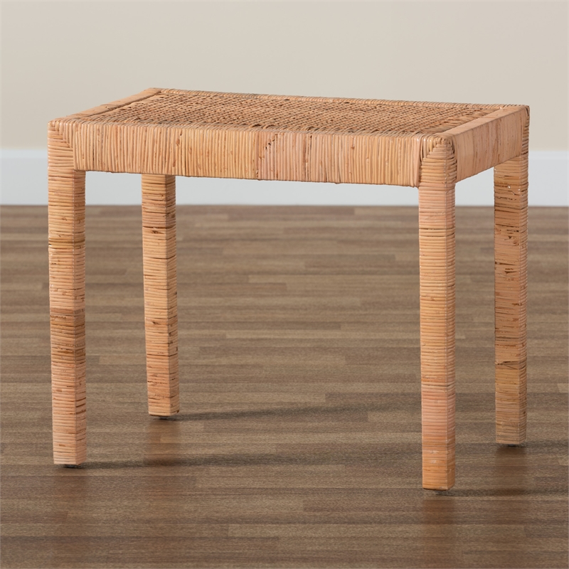 Pemberly Row Bohemian Rattan and Mahogany Short Accent Bench