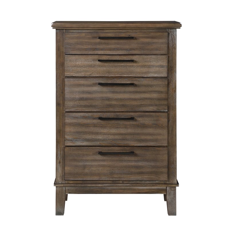 Pemberly Row 5-Drawer Rubberwood Chest in Vintage Gray Finish