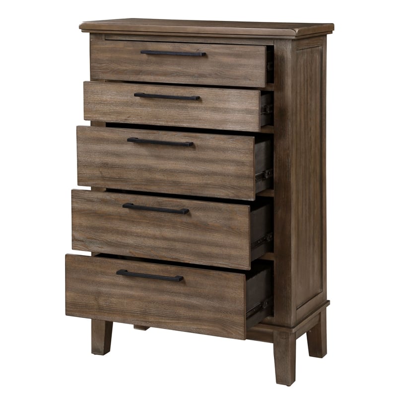 Pemberly Row 5-Drawer Rubberwood Chest in Vintage Gray Finish