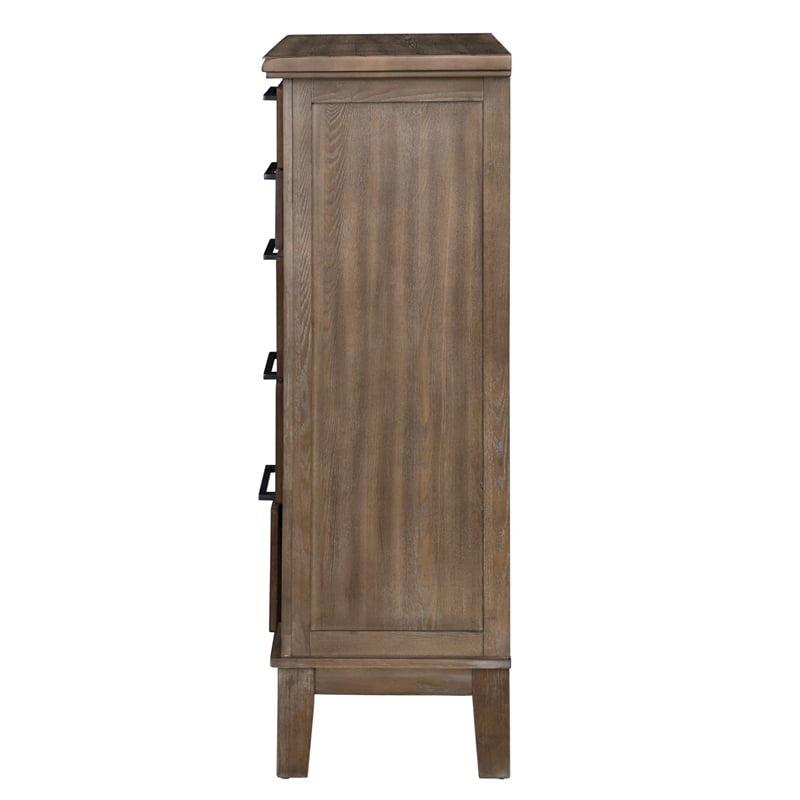 Pemberly Row 5-Drawer Rubberwood Chest in Vintage Gray Finish