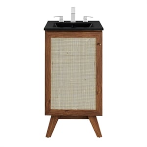 Pemberly Row 18&quot Wood Bathroom Vanity with Rattan Door in Walnut Black