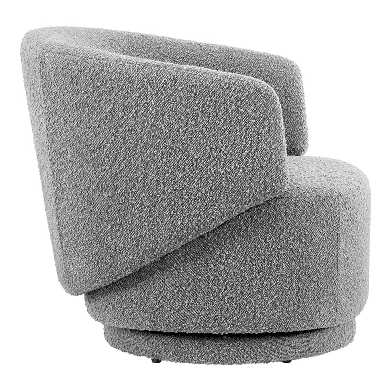 Pemberly Row Upholstered Boucle Fabric Swivel Chair in Light Gray