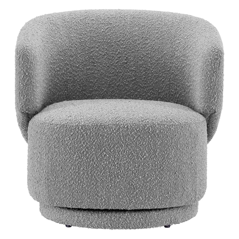 Pemberly Row Upholstered Boucle Fabric Swivel Chair in Light Gray