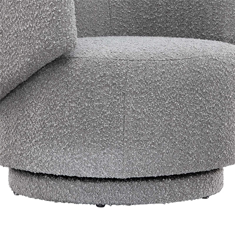 Pemberly Row Upholstered Boucle Fabric Swivel Chair in Light Gray