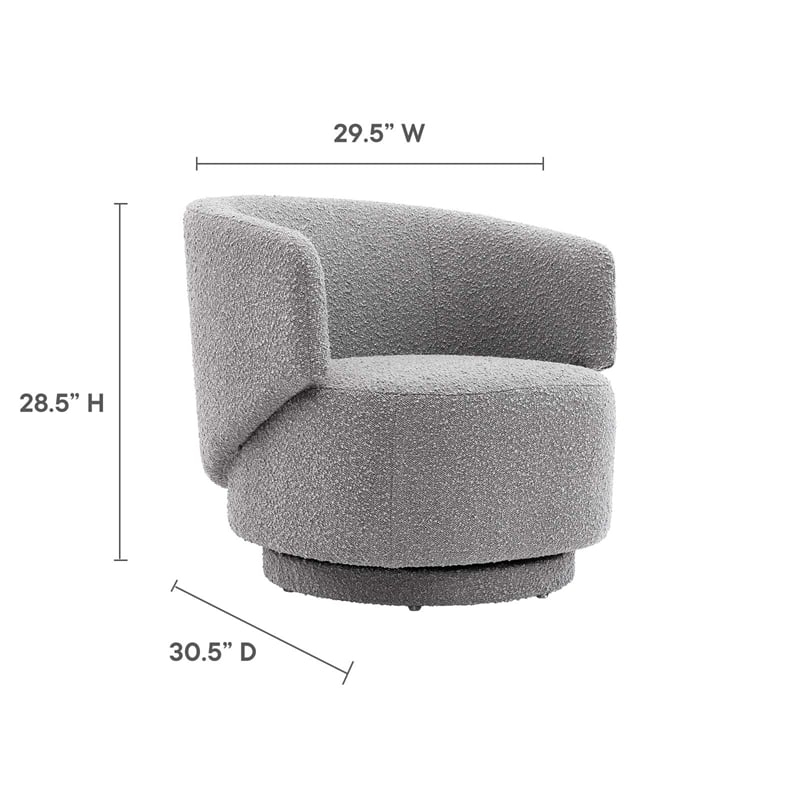 Pemberly Row Upholstered Boucle Fabric Swivel Chair in Light Gray
