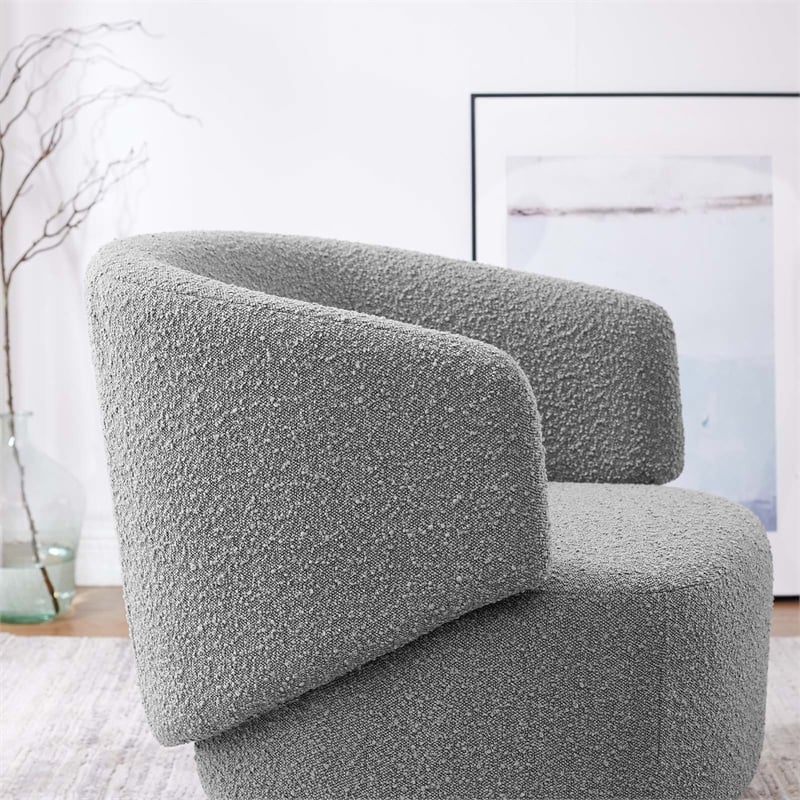 Pemberly Row Upholstered Boucle Fabric Swivel Chair in Light Gray