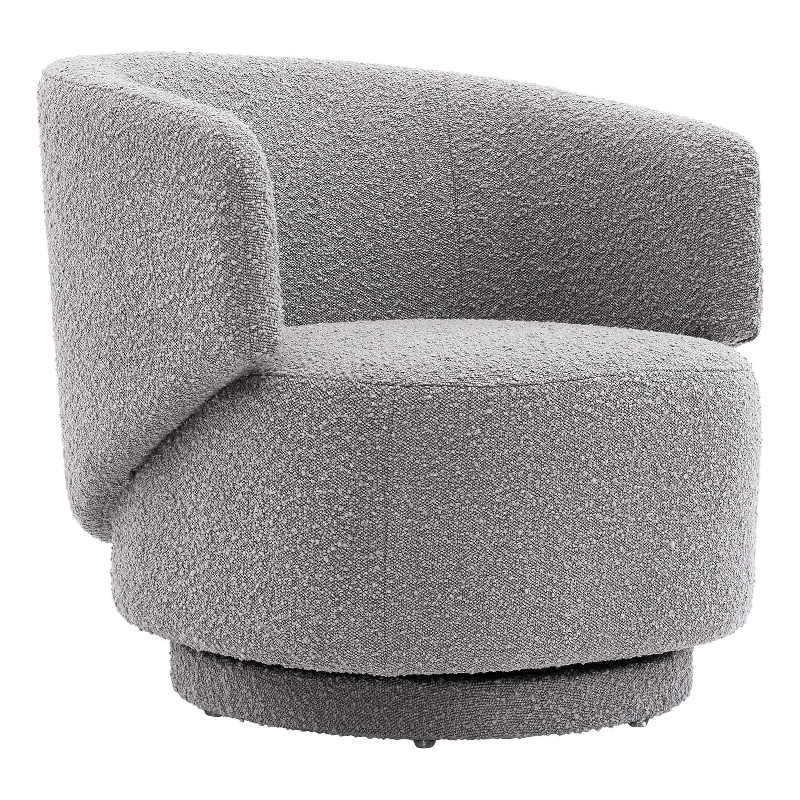 Pemberly Row Upholstered Boucle Fabric Swivel Chair in Light Gray