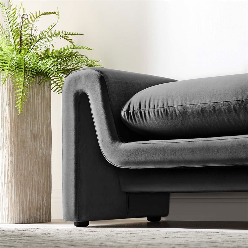 Pemberly Row Modern Velvet Upholstered Bench in Gray 60