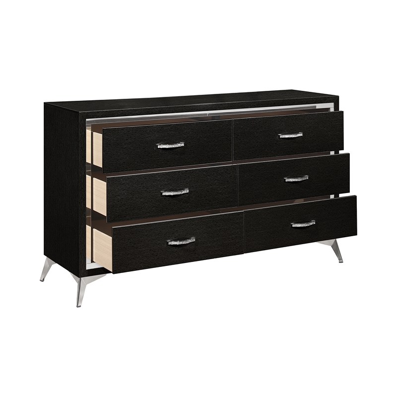 Pemberly Row Huxley 6-Drawer Solid Wood Dresser in Black