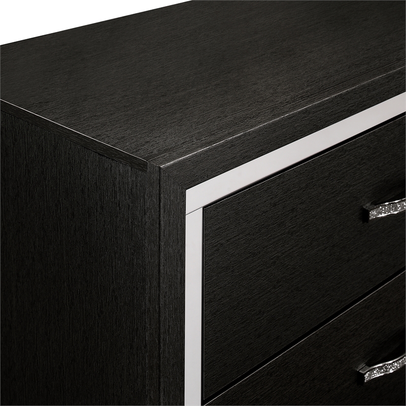 Pemberly Row Huxley 6-Drawer Solid Wood Dresser in Black
