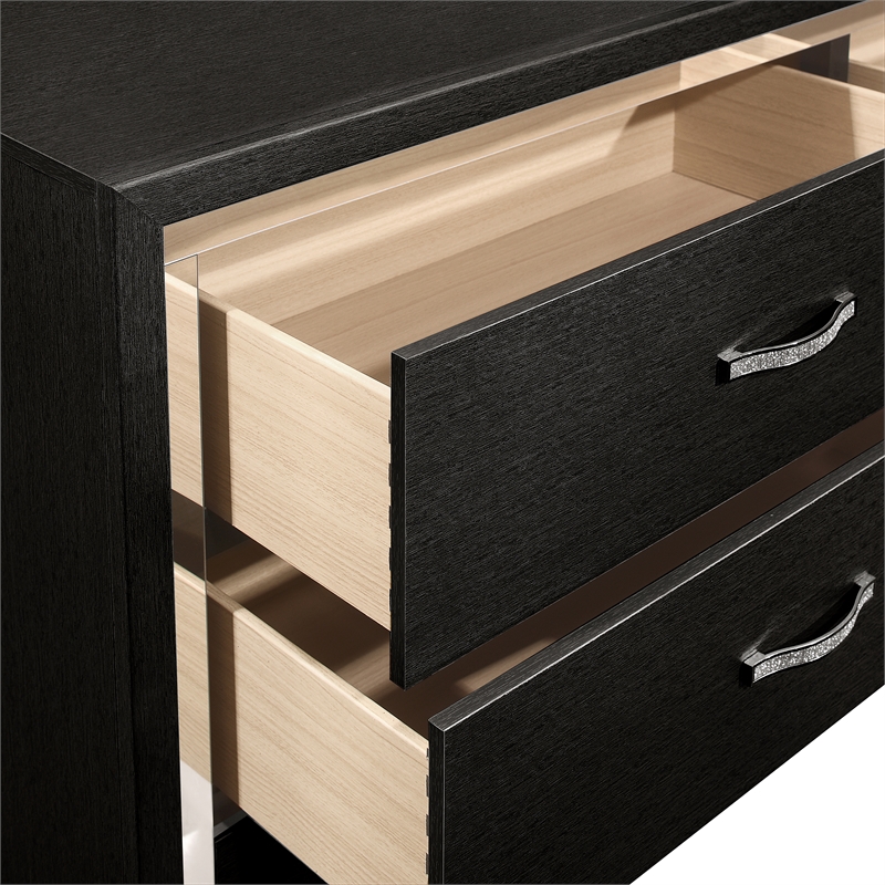 Pemberly Row Huxley 6-Drawer Solid Wood Dresser in Black