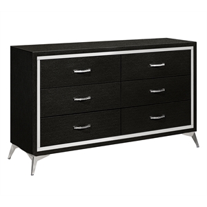 Pemberly Row Huxley 6-Drawer Solid Wood Dresser in Black