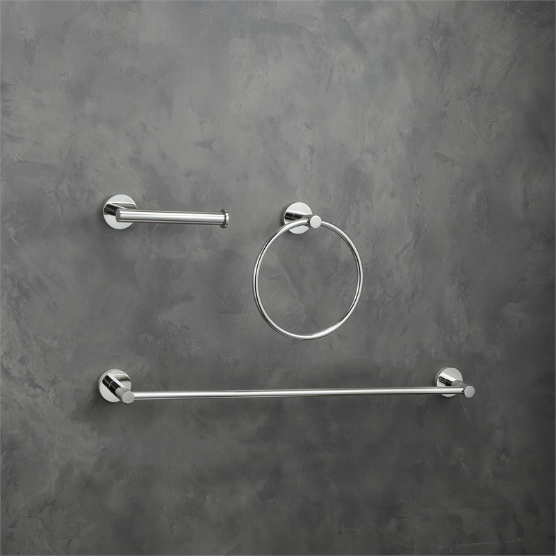 Pemberly Row 3-Pc Stainless Steel Bathroom Hardware Set in Chrome