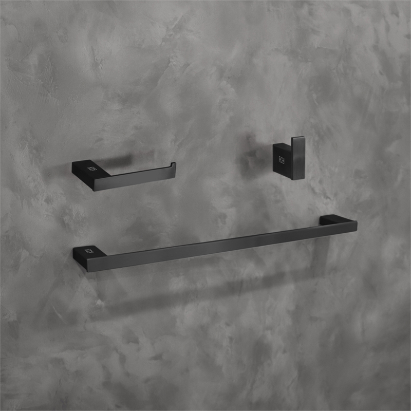 Pemberly Row 3-Pc Stainless Steel Bathroom Hardware Set in Black
