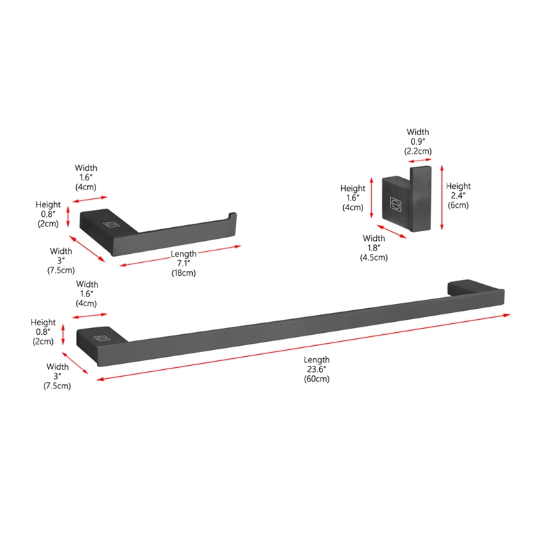 Pemberly Row 3-Pc Stainless Steel Bathroom Hardware Set in Black