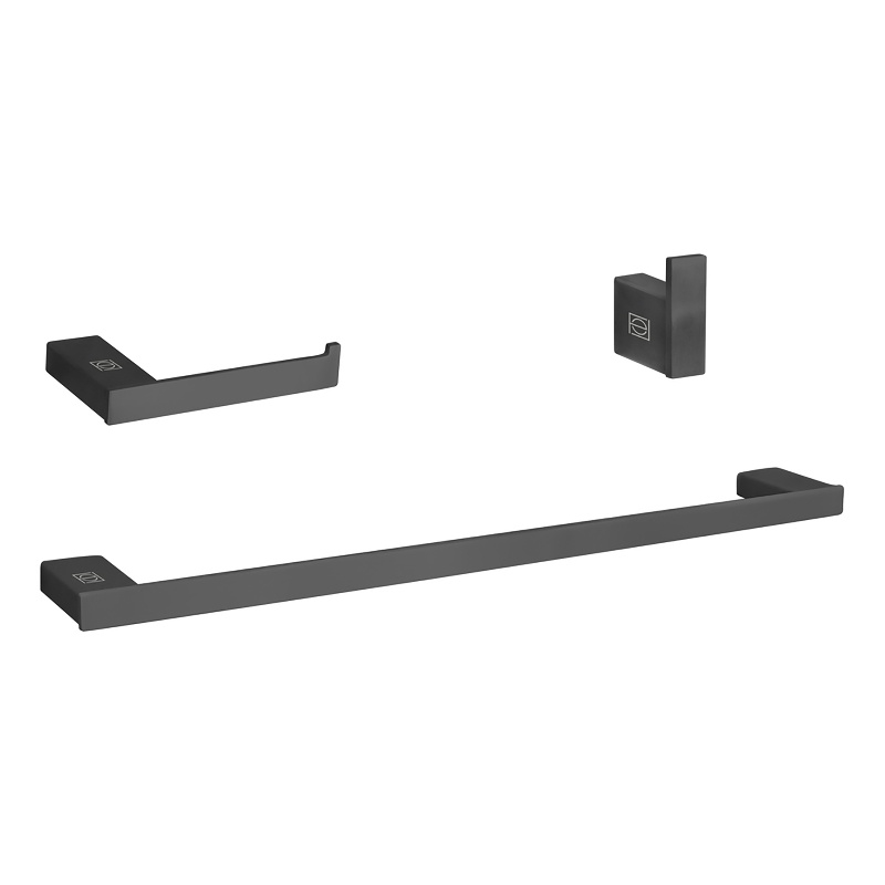 Pemberly Row 3-Pc Stainless Steel Bathroom Hardware Set in Black