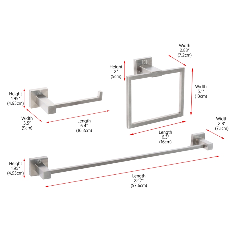 Pemberly Row 3-Pc Stainless Steel Bathroom Set in Brushed Nickel