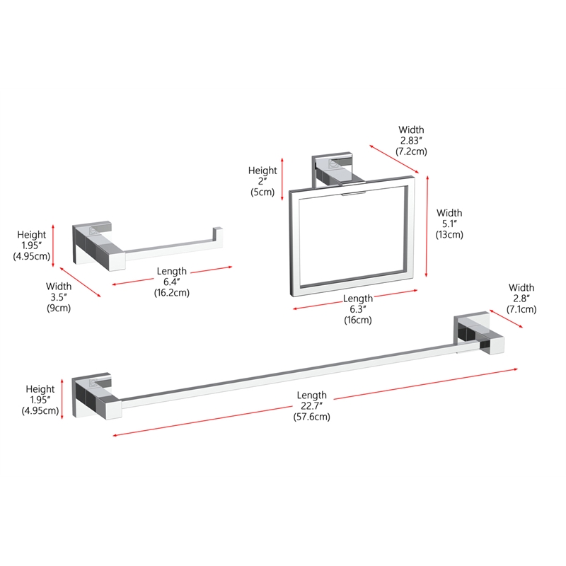 Pemberly Row 3-Pc Stainless Steel Bathroom Hardware Set in Chrome