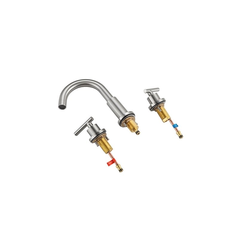Pemberly Row Brass Double Handle Bathroom Faucet in Brushed Nickel