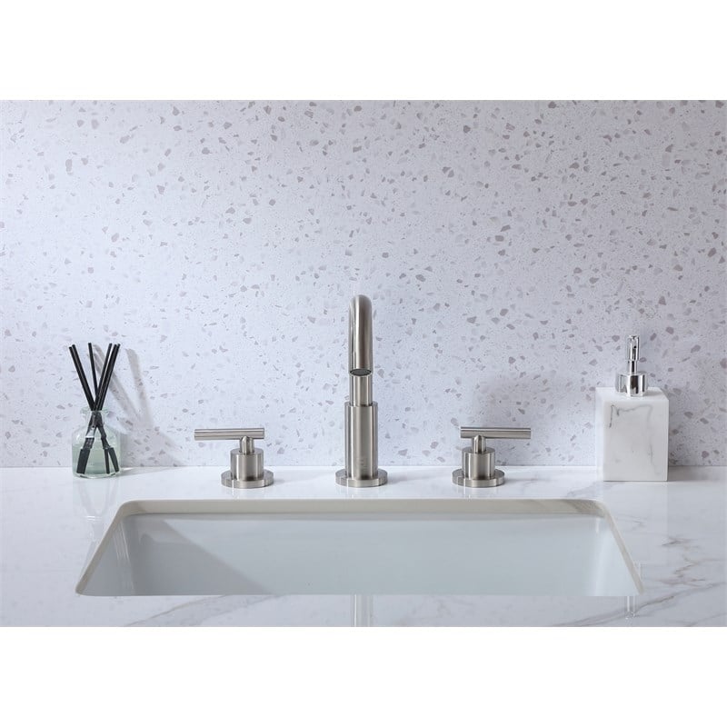 Pemberly Row Brass Double Handle Bathroom Faucet in Brushed Nickel