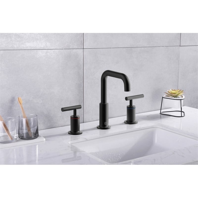Pemberly Row Brass Double-Handle Bathroom Faucet in Black Finish
