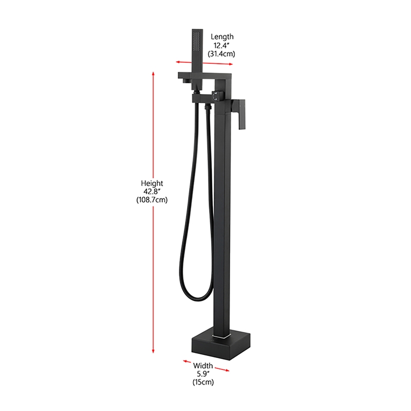 Pemberly Row Floor Mounted Tub Faucet with Hand Shower in Matte Black