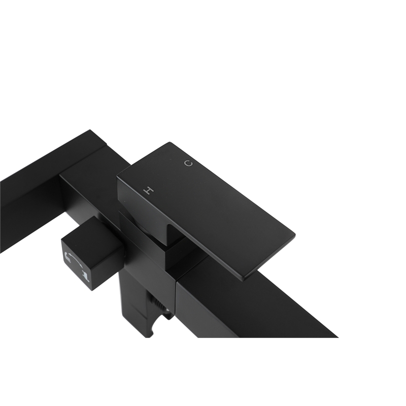 Pemberly Row Floor Mounted Tub Faucet with Hand Shower in Matte Black