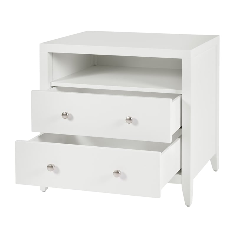 Pemberly Row 28 in. Wood 2 Drawer Nightstand with Open Shelf - White