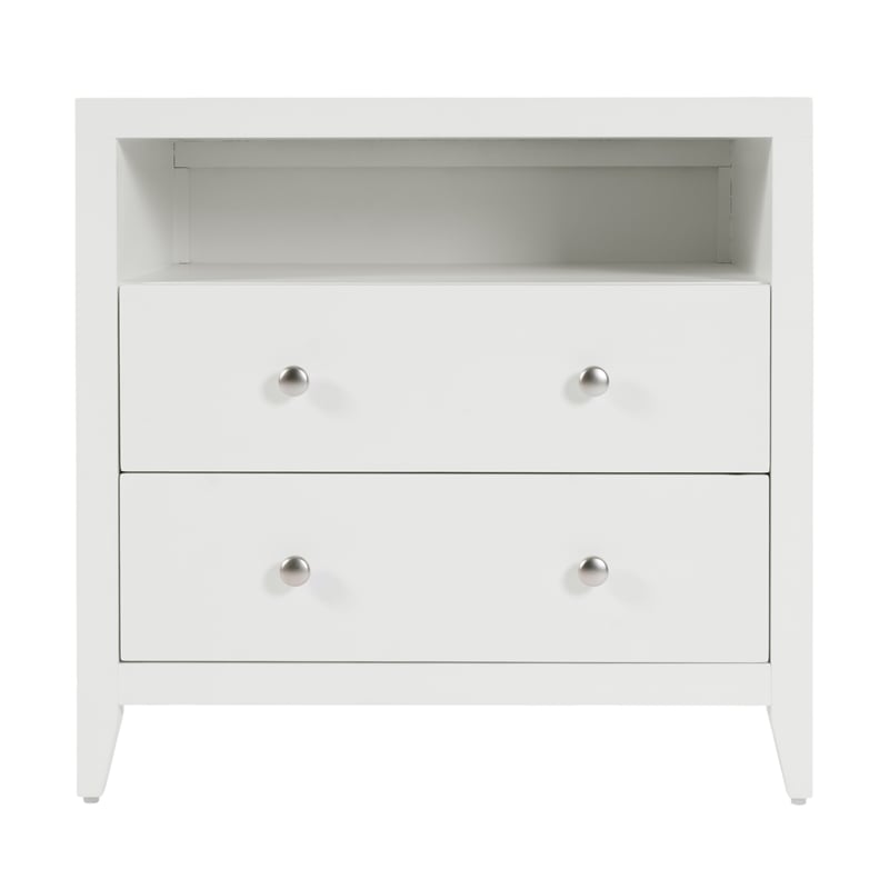 Pemberly Row 28 in. Wood 2 Drawer Nightstand with Open Shelf - White