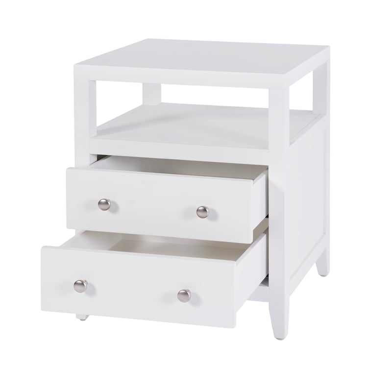 Pemberly Row 21 in. Wood 2 Drawer Nightstand with Open Shelf - White