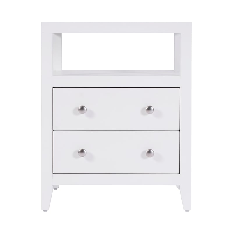 Pemberly Row 21 in. Wood 2 Drawer Nightstand with Open Shelf - White