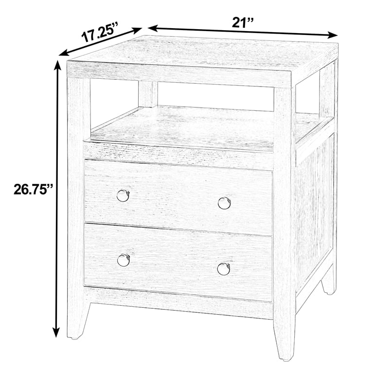 Pemberly Row 21 in. Wood 2 Drawer Nightstand with Open Shelf - White