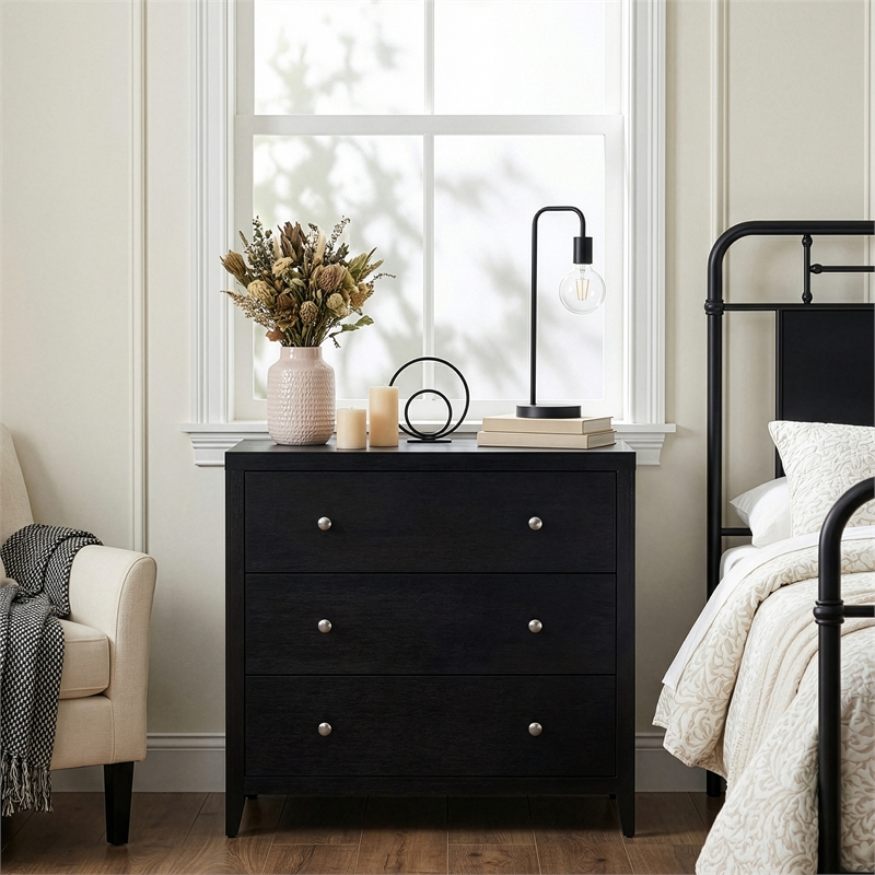 Pemberly Row 34 in. Rectangular Wood 3 Drawer Chest - Coffee Brown
