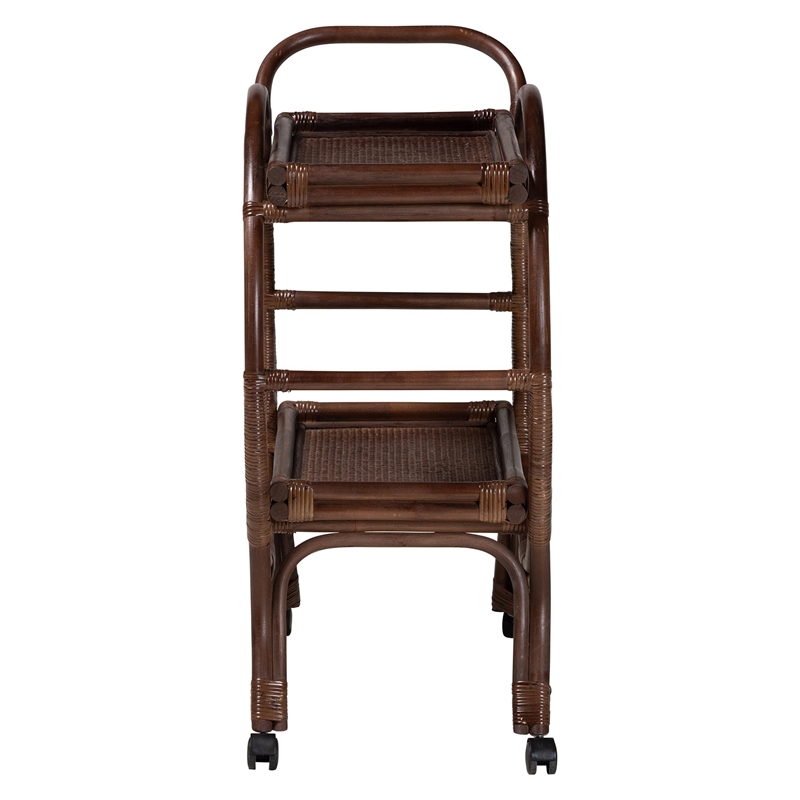 Pemberly Row Natural Rattan 2-Tier Kitchen Cart with Wheels