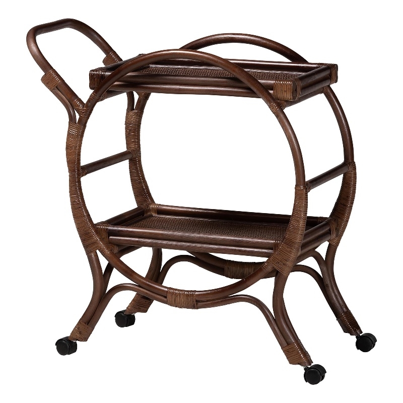 Pemberly Row Natural Rattan 2-Tier Kitchen Cart with Wheels