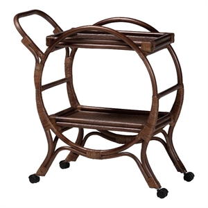 Pemberly Row Natural Rattan 2-Tier Kitchen Cart with Wheels