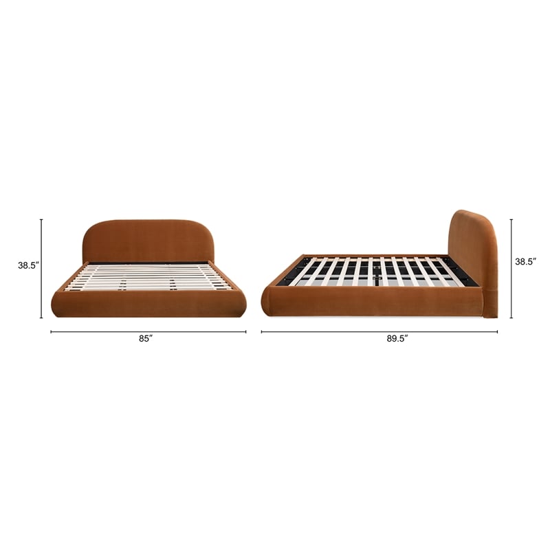 Pemberly Row Upholstered Platform Bed in Burnt Orange Performance Velvet