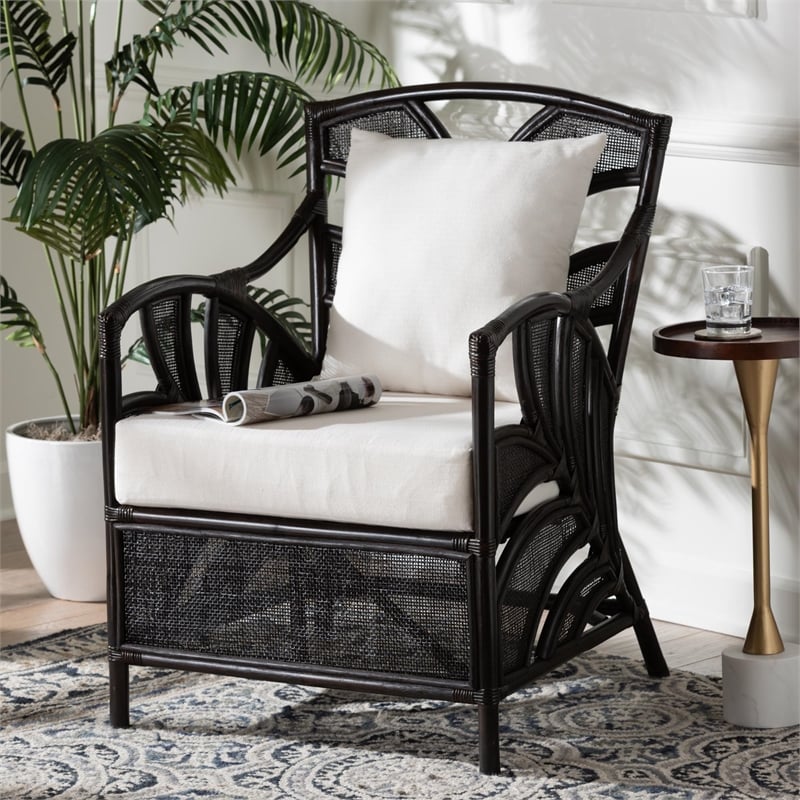 Pemberly Row Rattan Armchair with Leaf Frame and Wicker Design