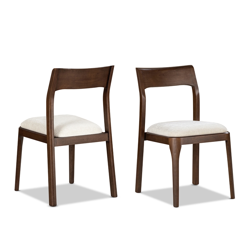 Pemberly Row Reclaimed Pine Dining Chair Set of 2 in Beige Chenille
