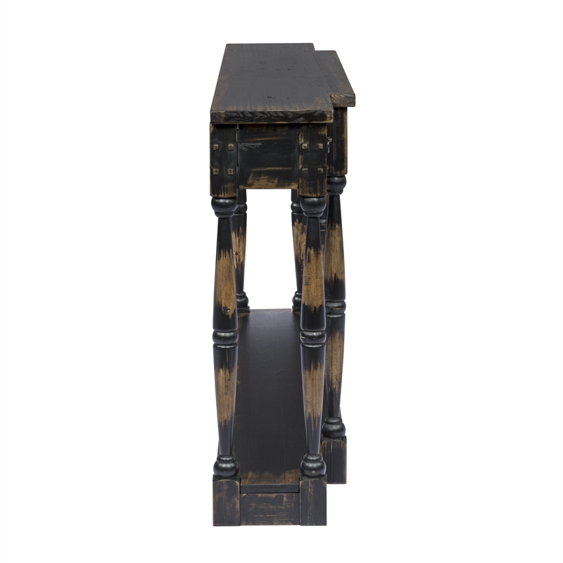 Pemberly Row 4-Drawer Console Table in Deep Brown Solid Wood Finish