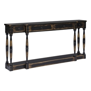 Pemberly Row 4-Drawer Console Table in Deep Brown Solid Wood Finish