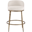 Pemberly Row Beige Linen Fabric Counter Stool with Brushed Brass Legs