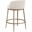 Pemberly Row Beige Linen Fabric Counter Stool with Brushed Brass Legs
