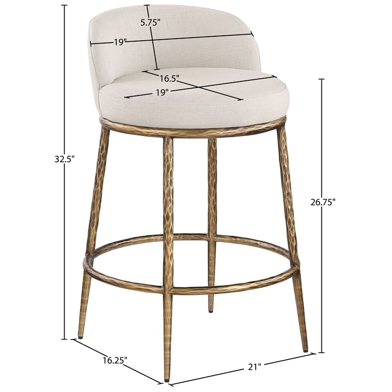Pemberly Row Beige Linen Fabric Counter Stool with Brushed Brass Legs
