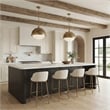 Pemberly Row Beige Linen Fabric Counter Stool with Brushed Brass Legs